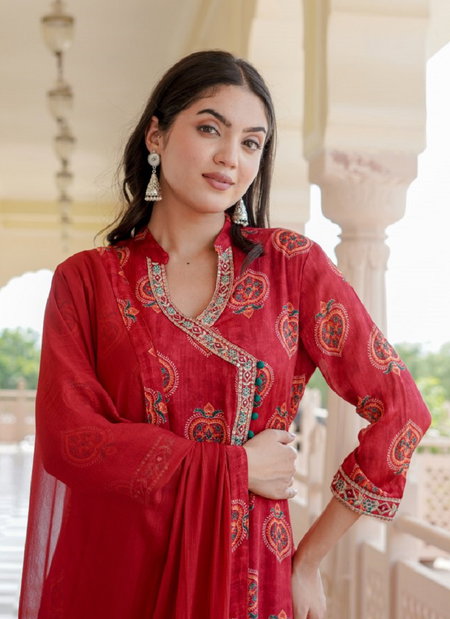 Women Maroon Chinon Un Stitched Suit Ethnic Collections